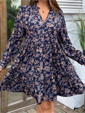 SHEIN Women's Ditsy Floral V-Neck Long Sleeve Elegant Dress Size Medium M